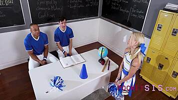 petite cheerleader takes double cocks in rough foursome