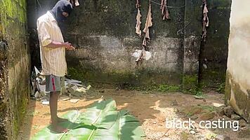 Horny petite ebony babe's intense backyard pounding session