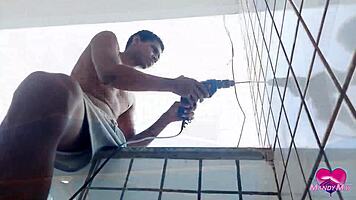 100 anal creampie in her gaping asshole on balcony no pussy action