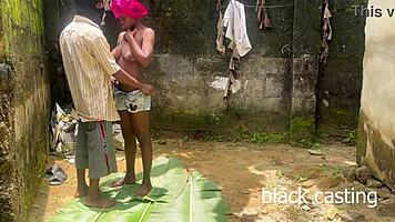 Horny petite ebony babe's intense backyard pounding session