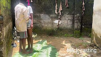 Horny petite ebony babe's intense backyard pounding session