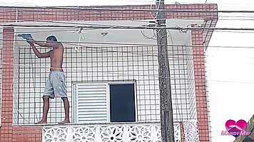 100 anal creampie in her gaping asshole on balcony no pussy action