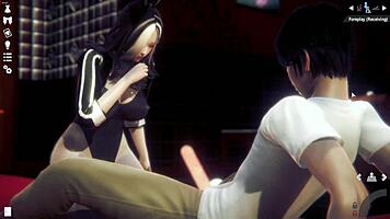 Hot busty submissive Asian bunny deepthroats monster cock for creamy anal creampie fill