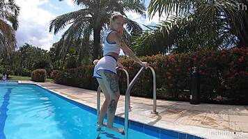 lola and yessica bunny get wild poolside outdoors skinny dipping fun