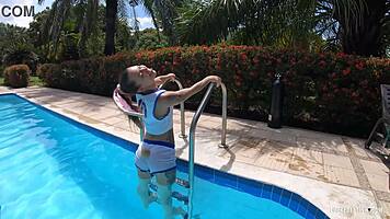 lola and yessica bunny get wild poolside outdoors skinny dipping fun