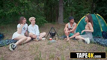 Russian tattooed couple swaps partners for rimming anal ass licking on hike