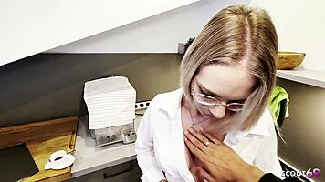 German Blonde Glasses Girl Tempts Quick Kitchen Rendezvous Adventure