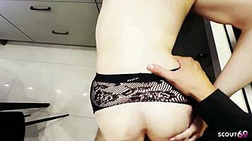 German Blonde Glasses Girl Tempts Quick Kitchen Rendezvous Adventure