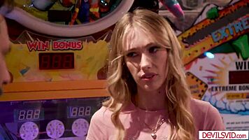 Petite blonde gags on monster cock during park quickie thrill
