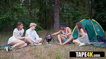 Russian tattooed couple swaps partners for rimming anal ass licking on hike