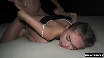 Petite Asian college girl takes rough face fuck ending in surprise creampie