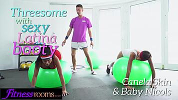 hey check this latina double blowjob in gym pov