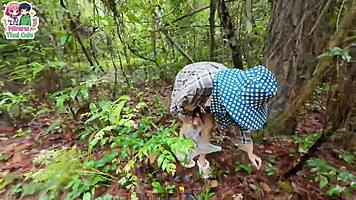 Thai forest hike turns into sneaky pussy flash
