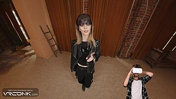 Skinny vr cosplay teen furiosa deepthroats and rides three cocks wildly