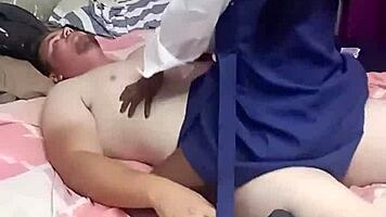 Black schoolgirl sucks rides big cock passionately.