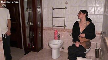 cute pierced euro beauty sneaks bathroom fuck at friend's house