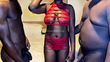 Hey watch this African teen take double penetration gangbang deep in her pussy