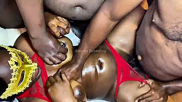 Hey watch this African teen take double penetration gangbang deep in her pussy