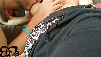 my boyfriend pounds my tight pussy on couch and creampies deep inside