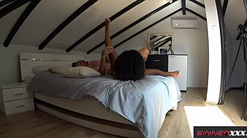 Big butt ebony cougar explodes on massive black cock in passionate ride