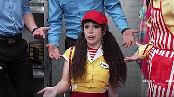 Petite Teen Blowbang Gangbang By Security Guards In Shop