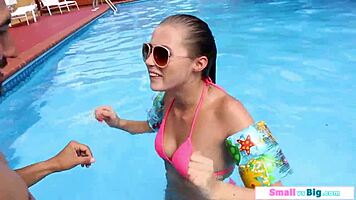 petite shaved teen sucks monster cock outdoors following bikini instructions