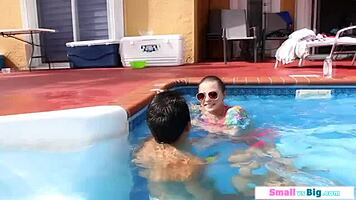 petite shaved teen sucks monster cock outdoors following bikini instructions