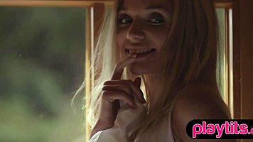 Russian Blonde Milf Boldly Strips Perky Petite Tits