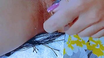 latina brunette plays with glass dildo post beach