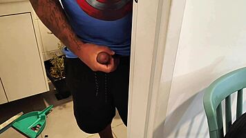 Mom stops chores to teach huge cock handjob lesson!