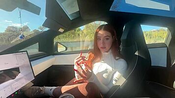 Best Friend's Brunette Girlfriend Loses Virginity in Creamy Car Ride