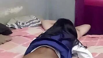 that super skinny black schoolgirl slurps on older dude's thick cock like crazy