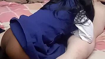 that super skinny black schoolgirl slurps on older dude's thick cock like crazy