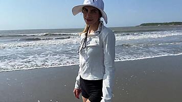 sun-kissed latina teases with solo house play after beach day