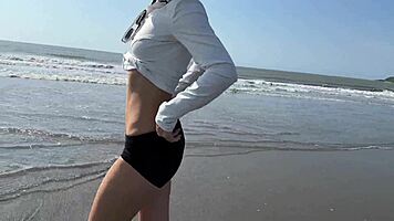 sun-kissed latina teases with solo house play after beach day