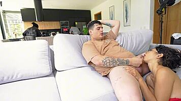 petite latina sneaks amateur couch pounding