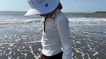 sun-kissed latina teases with solo house play after beach day