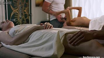 horny masseurs gangbang petite latina with deepthroat anal creampie