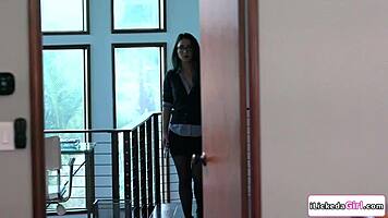 stressed lesbian couple fingers and licks shaved pussies to mutual orgasm in lingerie