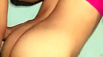 brunette latina milf handjobs huge cock against wall moaning