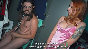 Redhead babe deepthroats and rides cock hard before sloppy creampie on the bed next door