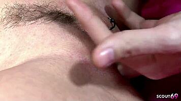 Skinny inked blonde, ready for first anal test before facial blast?