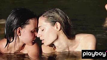 lesbian milf francy torino and petite brunette gf nude swimming outdoor loving