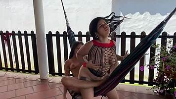 hot latina brunette lesbian licks ass in lingerie doggystyle