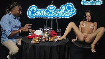 petite milf pours HOT SAUCE on shaved PUSSY LIPS for BBC challenge