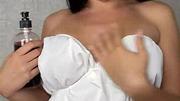 oiled slutty big tits bounce in titfuck ending with messy cumshot explosion