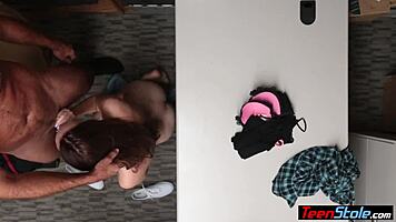big titted brunette shoplifter fucks officer uniform pov