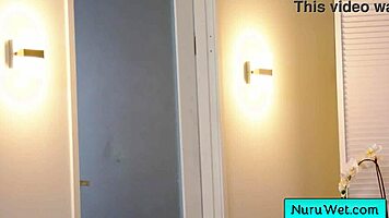 oh wow pigtailed blonde masseuse rubs naked on horny client!