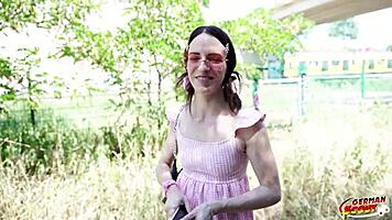 Petite German 18+ Bombshell with Huge Labia Takes Risky Outdoor Casting Pound
