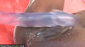 Black Teen Babe Drilled Deep with Huge Dildo in Hospital Close-Up